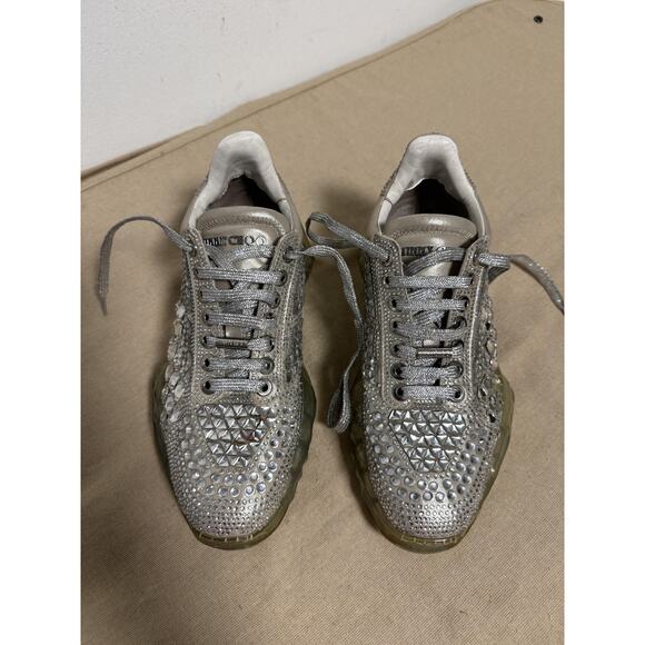 Jimmy Choo Shoes Womens Size 9 Silver Crystal Embellished Chunky Sneakers Italy - Picture 2 of 16